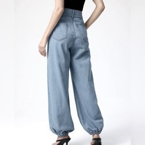 Denim Pleated Jogger Pants